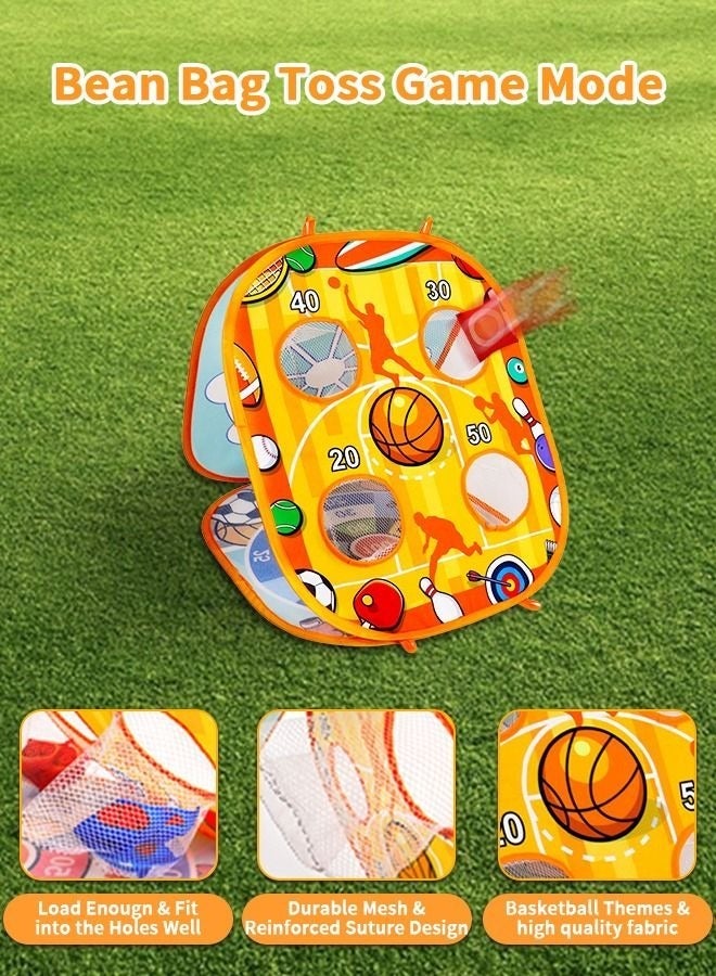MIXDE 4 in1 Basketball Bean Bag Toss Game Kids Outdoor Toys,Double-Sided Foldable Cornhole Board Backyard Beach Yard Outdoor Toys for Toddler, Outside Lawn Party Activities Toy Gift for Boys Girls - Image 1