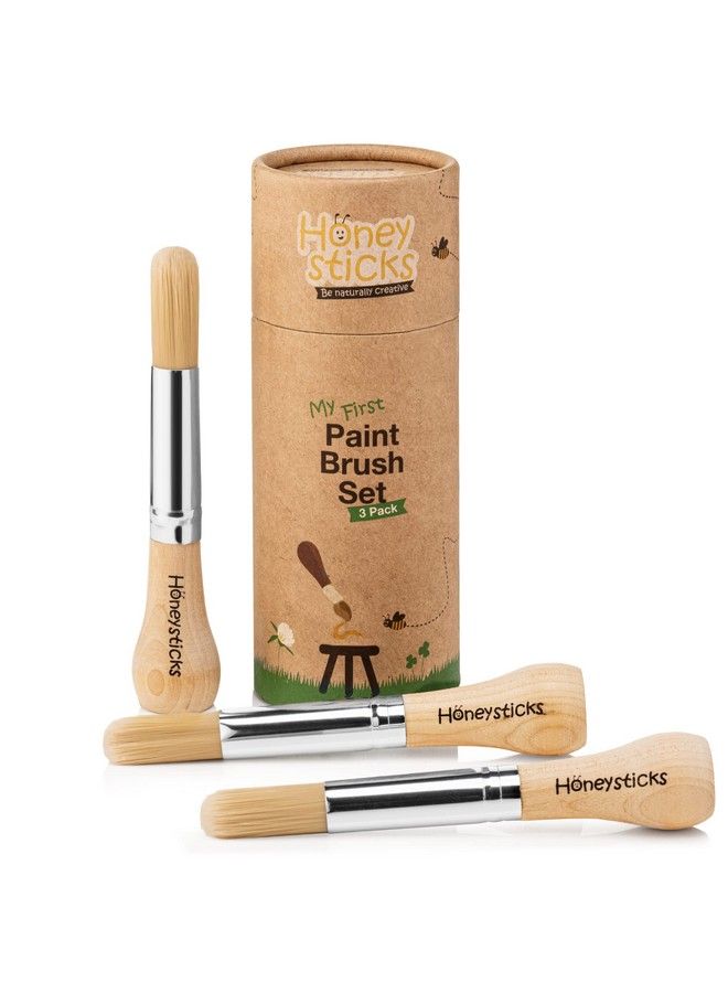 Honeysticks My First Paint Brush Set 3 Pack. Perfect First Paint Brushes For Baby Toddler. Jumbo Paint Brushes For Toddlers With A Chubby Wood Handle For Easy Grip. Handy Storage Container. Vegan  - Image 1