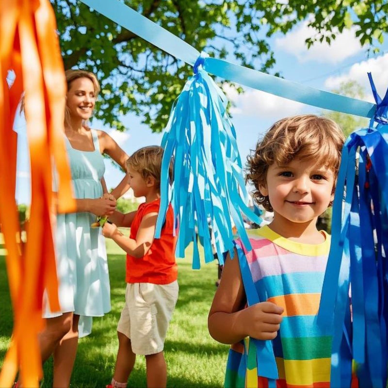 Capesaro Blue and Orange Tassel Garland,Tissue Tassel Banner for Party Decorations,Pack of 20 - Image 4