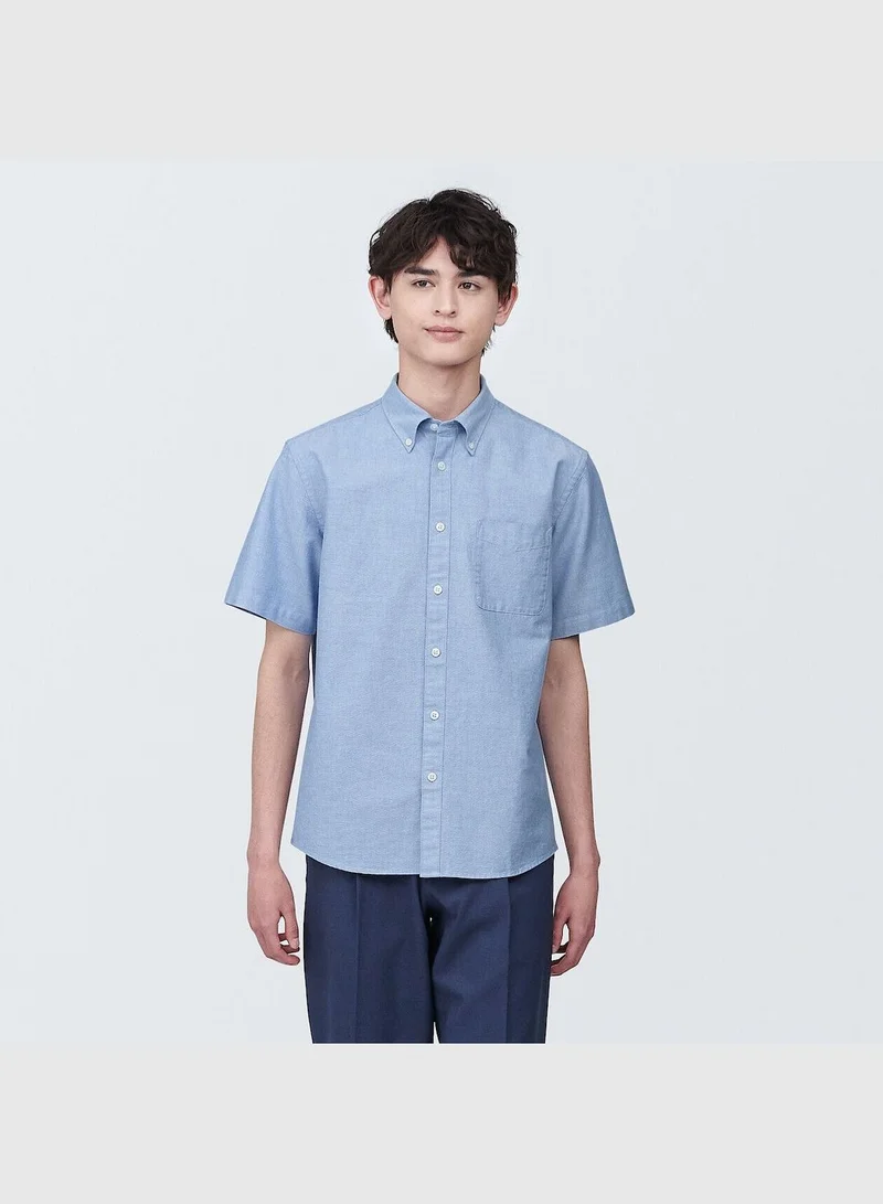 MUJI Washed Oxford Button Down Short Sleeve Shirt