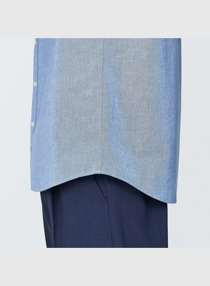 MUJI Washed Oxford Button Down Short Sleeve Shirt