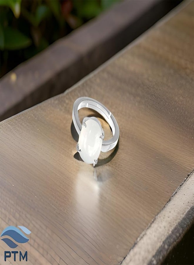 PTM Natural Moonstone/Ch&rakant 3.25 Ratti or 3 Carat Astrological Certified Gemstone Pure Sterling Silver/925 bis Hallmark Adjustable Ring for Men - nfba4325 - Image 2