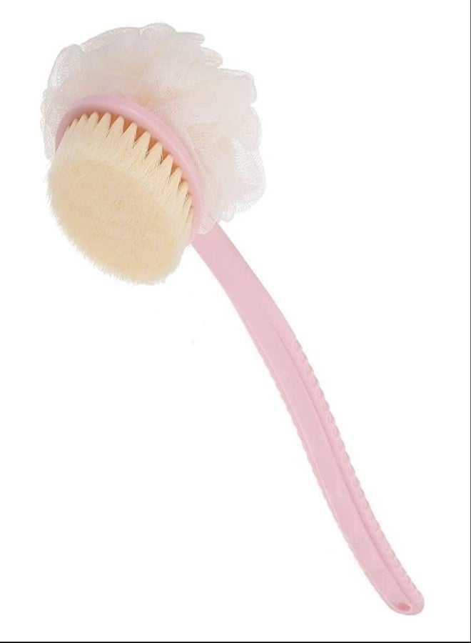 Falshruti Bath Brush with 2-in-1 Bristles and Loofah Curved Long Handle Shower Body Brush for Wet or Dry Use, Scrubber for Men and Women Bristles,Back Scrubber with Curved Long Handled Shower Brush for Wet or Dry(Multicolor) - Image 1