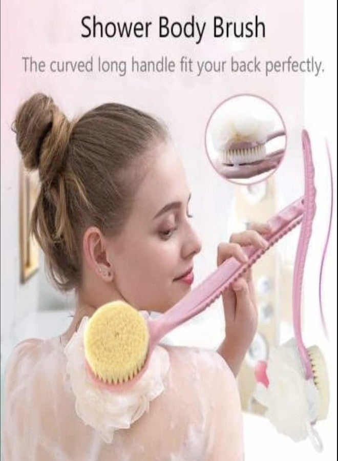 Falshruti Bath Brush with 2-in-1 Bristles and Loofah Curved Long Handle Shower Body Brush for Wet or Dry Use, Scrubber for Men and Women Bristles,Back Scrubber with Curved Long Handled Shower Brush for Wet or Dry(Multicolor) - Image 2