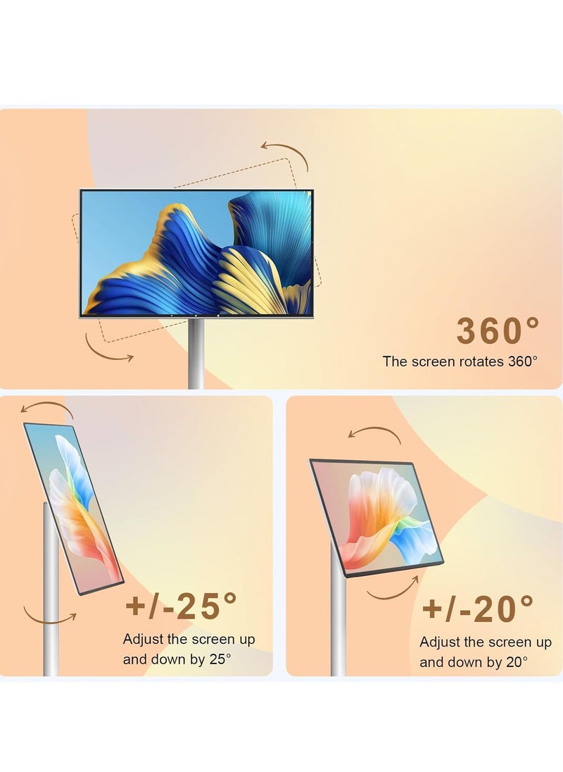 FlashHawk - 21.5 Inch Portable TV Floor Screen with Adjustable Stand  | 4G RAM+64G Storage- LCD Smart Touch Display Screen, Built-in Battery, Full Swivel Rotation - Image 1