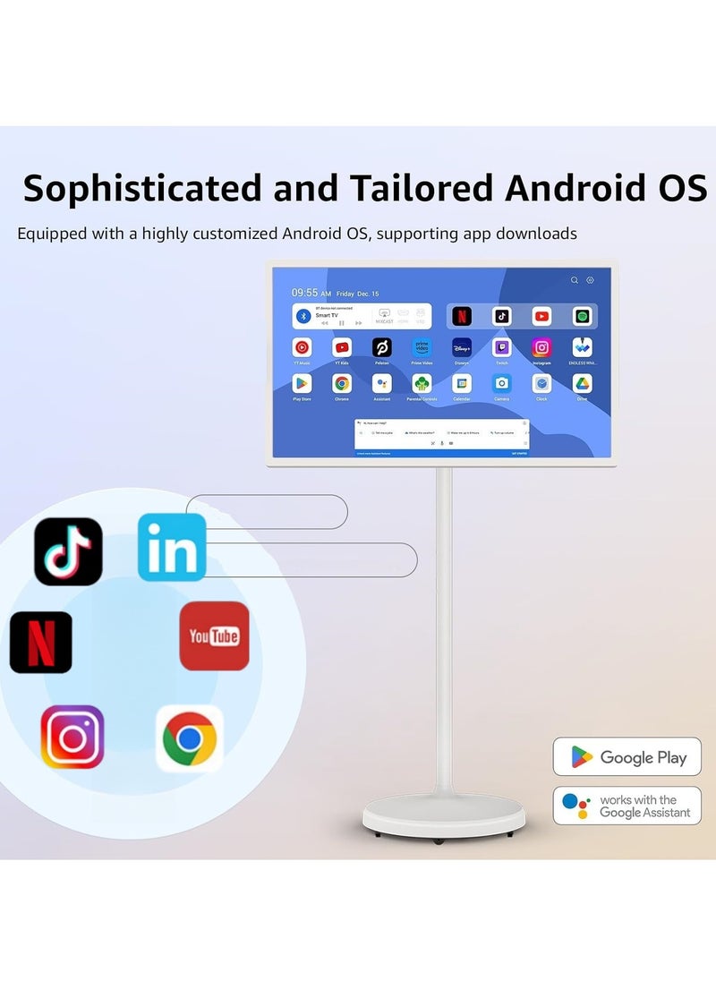 FlashHawk 21.5 Inch Portable TV Floor Screen with Adjustable Stand  | 4G RAM+64G Storage- LCD Smart Touch Display Screen, Built-in Battery, Full Swivel Rotation  - Image 5
