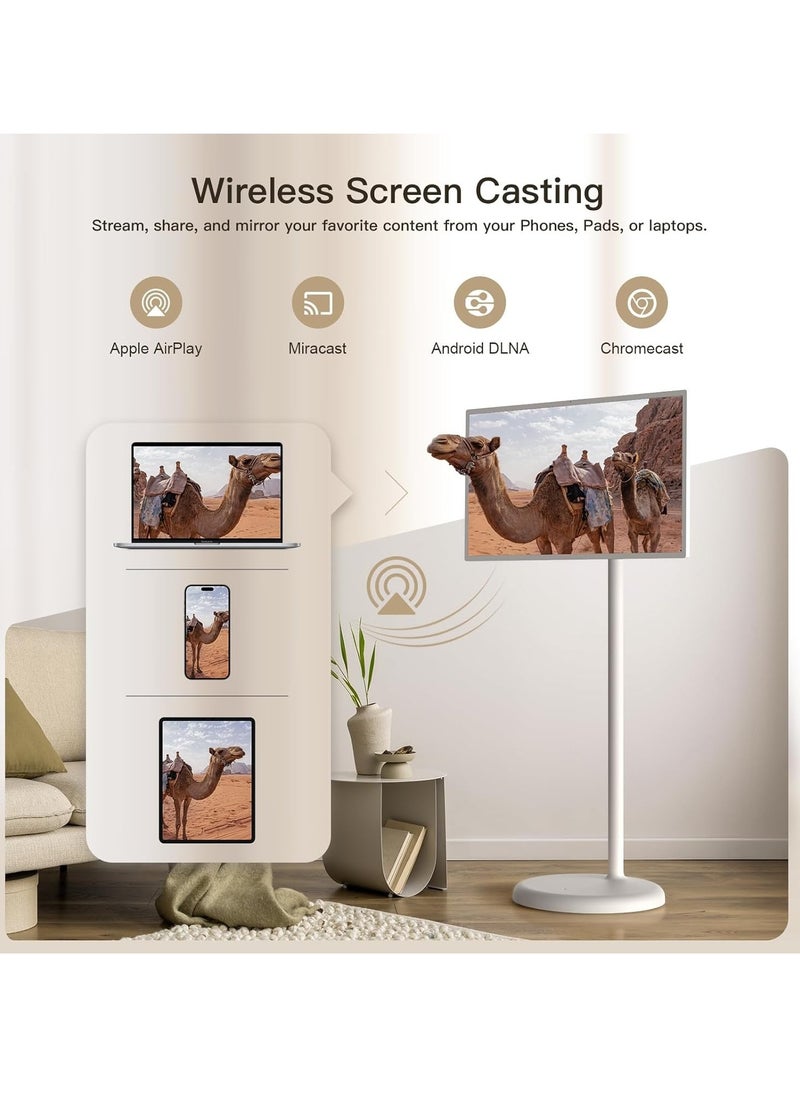 FlashHawk - 21.5 Inch Portable TV Floor Screen with Adjustable Stand  | 4G RAM+64G Storage- LCD Smart Touch Display Screen, Built-in Battery, Full Swivel Rotation - Image 1