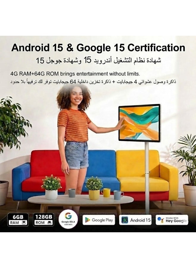فلاشهوك شاشه متنقله تلفزيون محمولة أرضية مقاس 21.5 بوصة مع حامل قابل للتعديل | تلفزيون متحرك ذاكرة وصول عشوائي (RAM) سعة 4 جيجابايت + سعة تخزين 64 جيجابايت - شاشة عرض LCD ذكية تعمل باللمس، بطارية مدمجة، دوران كامل - Image 4