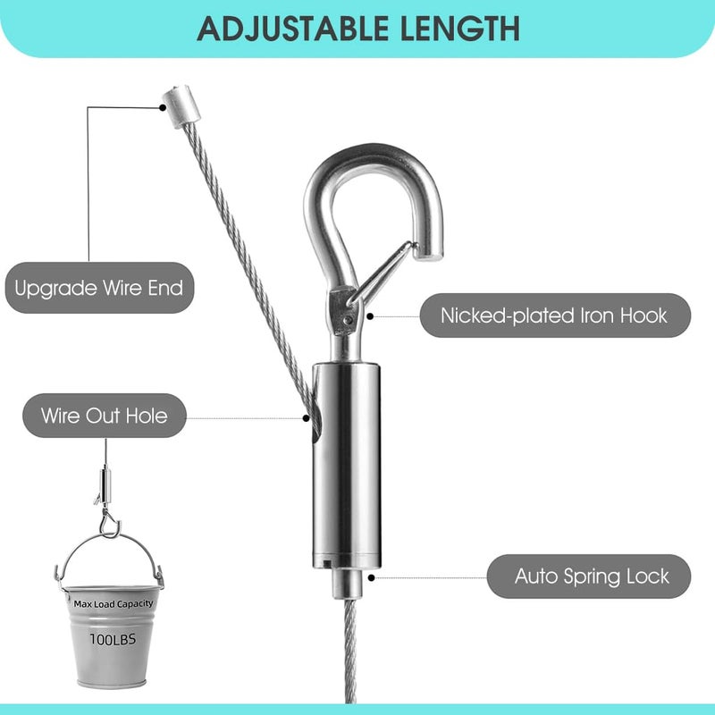 HASTHIP ® 2 قطع خطافات للصور، الأعمال الفنية، الملابس، أصص النباتات، سلك تعليق صور قابل للتعديل بطول 1م، سلك ستانلس ستيل ثقيل لتحمل الوزن (تحت 50 كجم) - Image 4