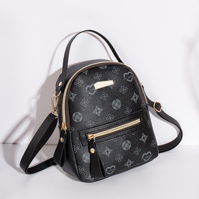 2022 New Printed Fashion Backpack Vintage Womens Bag Black 