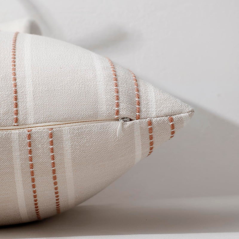 Hckot Throw Pillow Covers 20x20 Set of 2 Camel Pillow Covers Farmhouse Decorative Pillows Textured Linen Square Cushion Covers for Sofa Couch Bed Living Room Decor(Camel) - Image 4