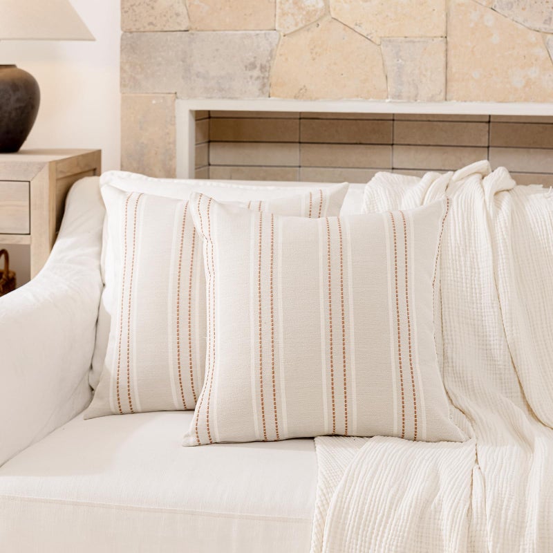 Hckot Throw Pillow Covers 20x20 Set of 2 Camel Pillow Covers Farmhouse Decorative Pillows Textured Linen Square Cushion Covers for Sofa Couch Bed Living Room Decor(Camel) - Image 2