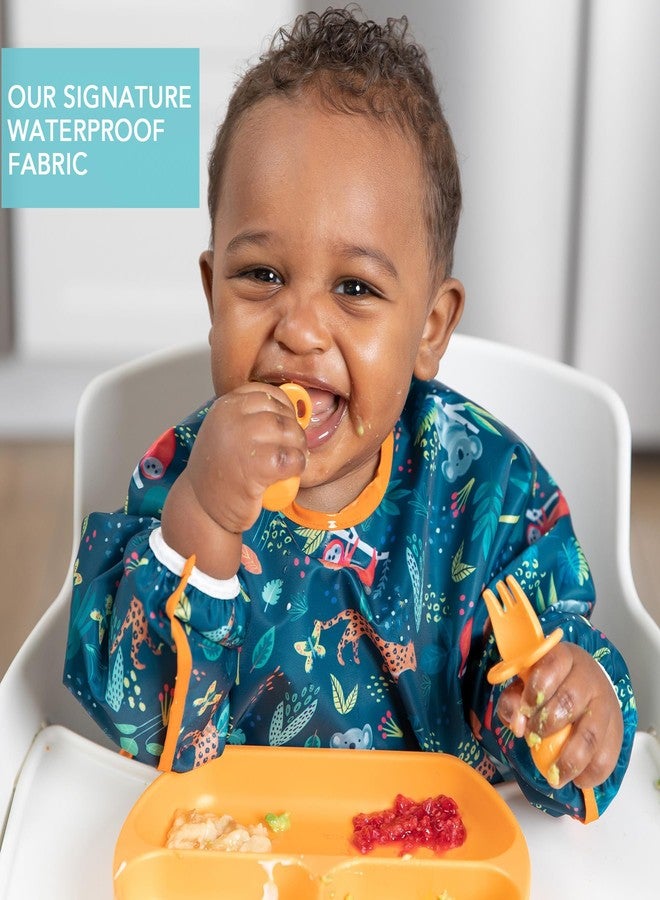 Bumkins Sleeved Bib for Girl or Boy, Baby and Toddler for 6-24 Mos, Essential Must Have for Eating, Feeding, Baby Led Weaning Supplies, Long Sleeve Mess Saving Food Catcher, Soft Fabric, Jungle - Image 3