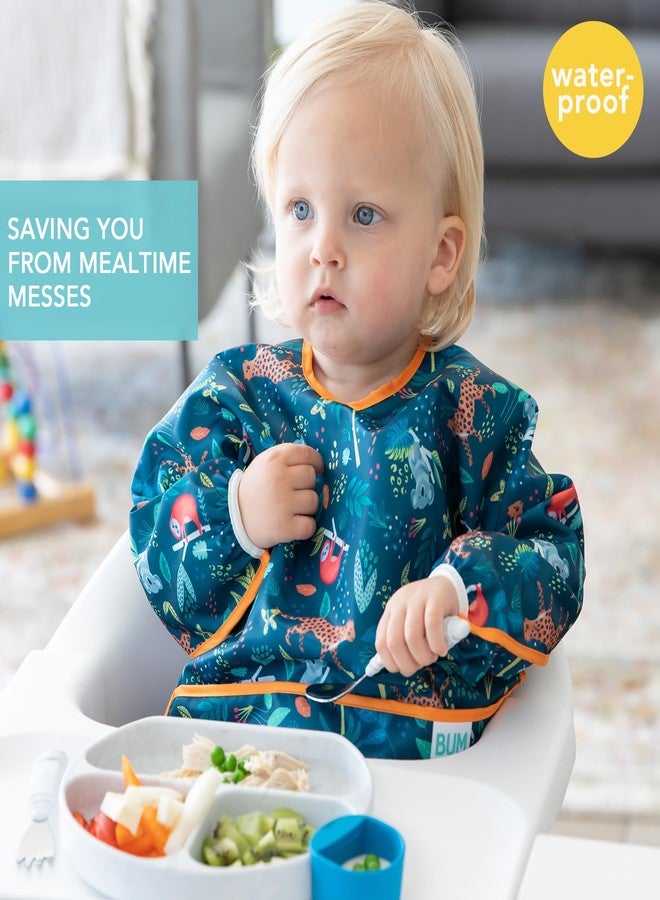 Bumkins Sleeved Bib for Girl or Boy, Baby and Toddler for 6-24 Mos, Essential Must Have for Eating, Feeding, Baby Led Weaning Supplies, Long Sleeve Mess Saving Food Catcher, Soft Fabric, Jungle - Image 2