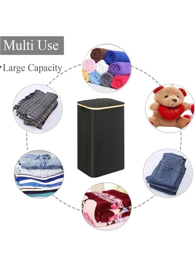 MIXDE Large Laundry Basket with Lid, 110L Tall Laundry Basket with Bamboo Handles for Clothes and Toys, Collapsible Laundry Hamper with Inner Bag for Bedroom and Bathroom (Black) - Image 3