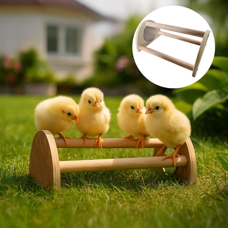 Wooden Perch Stand, Parrot, Chicken, 2-Tier Design, Mirror, Easy Installation, Compact, Exercise, Entertainment - Image 3