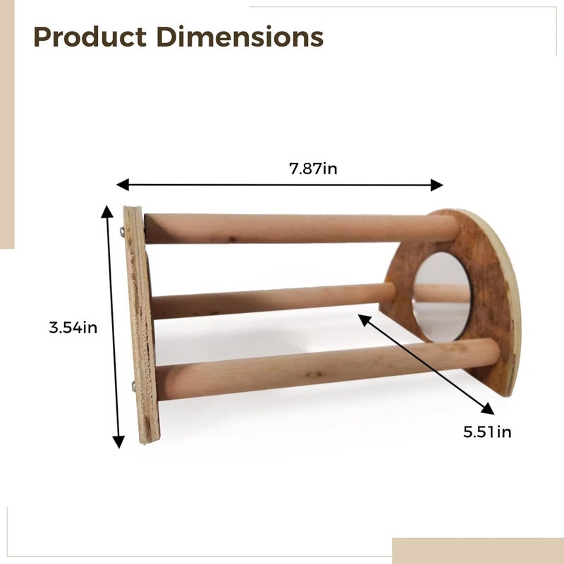 Wooden Perch Stand, Parrot, Chicken, 2-Tier Design, Mirror, Easy Installation, Compact, Exercise, Entertainment - Image 4