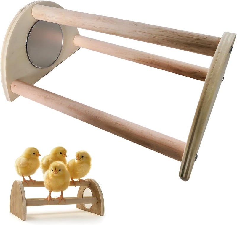 Wooden Perch Stand, Parrot, Chicken, 2-Tier Design, Mirror, Easy Installation, Compact, Exercise, Entertainment - Image 1