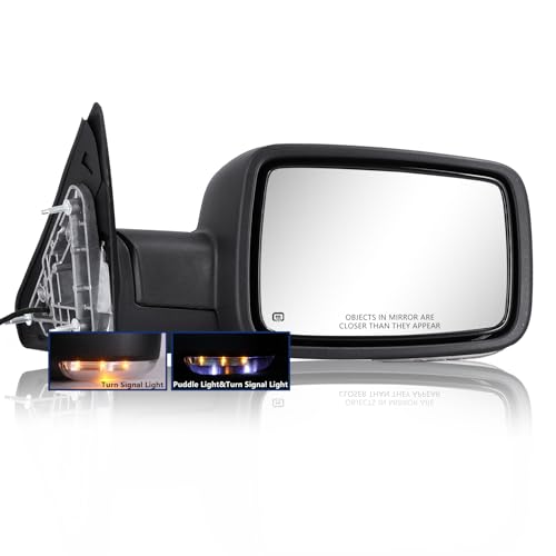 Sanooer Side Mirror for Dodge Ram - Compatible with Towing Mirror 2009-2018 Dodge Ram 1500 2500 3500 4500 5500 with Power Heated Turn Signal Manual Folding Power Adjustment Only Right Side - Image 1