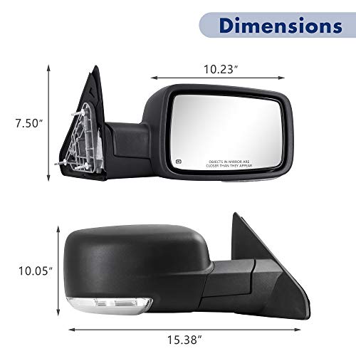 Sanooer Side Mirror for Dodge Ram - Compatible with Towing Mirror 2009-2018 Dodge Ram 1500 2500 3500 4500 5500 with Power Heated Turn Signal Manual Folding Power Adjustment Only Right Side - Image 3