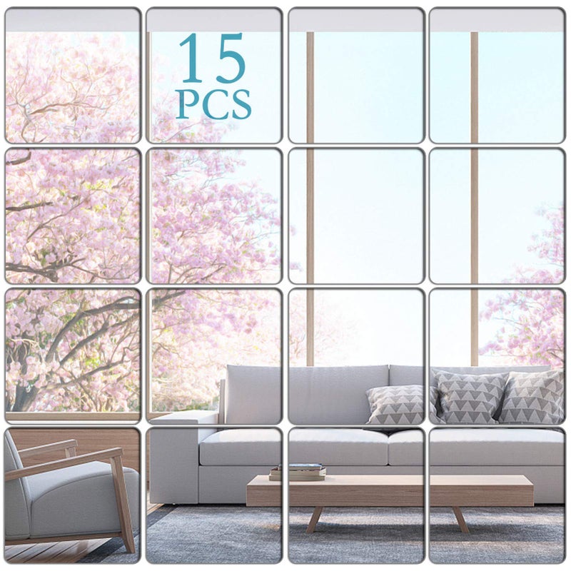KimDaro Removable Acrylic Mirror Setting Wall Sticker Decal DIY Modern Decoration for Home Living Room Bedroom Decor 15 PCS 15x15