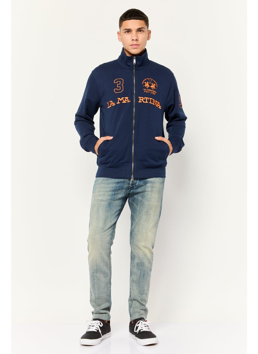 La Martina Men High Neck Long Sleeve Embroidered Logo Sweatshirt, Navy  - Image 2