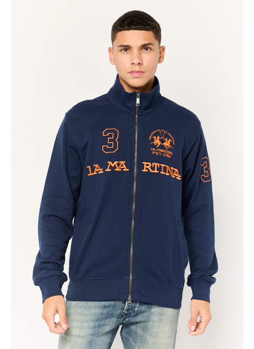 La Martina Men High Neck Long Sleeve Embroidered Logo Sweatshirt, Navy  - Image 1
