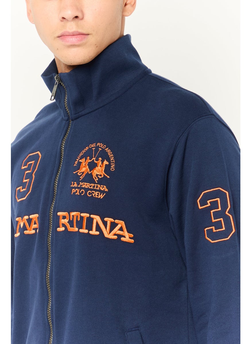 La Martina Men High Neck Long Sleeve Embroidered Logo Sweatshirt, Navy  - Image 3