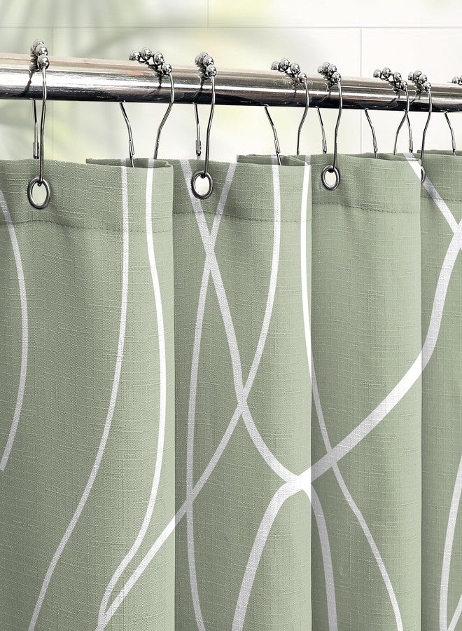 Tititex Morden 140gms Faux Linen Fabric Bath Shower Curtain Set Textured Fabric with Sage White Curve Pattern 72x72 Inch Water Resistant Bathroom Curtains, Weighted Hem & Hooks for Home/Hotel - Image 2