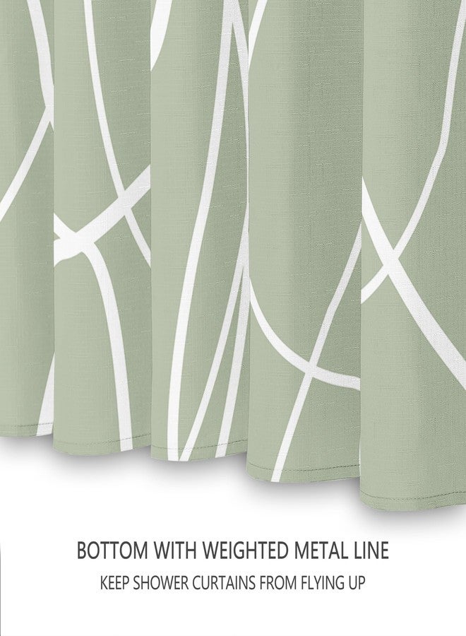 Tititex Morden 140gms Faux Linen Fabric Bath Shower Curtain Set Textured Fabric with Sage White Curve Pattern 72x72 Inch Water Resistant Bathroom Curtains, Weighted Hem & Hooks for Home/Hotel - Image 4