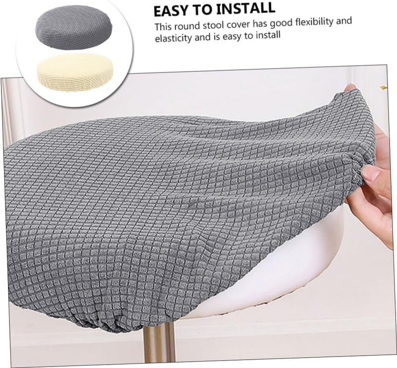 2pcs Elastic Round Stool Covers Bar Stool Seat Protectors Stretch Plush Chair Cushion Covers for Dining Room Chairs Beige Gray - Image 3