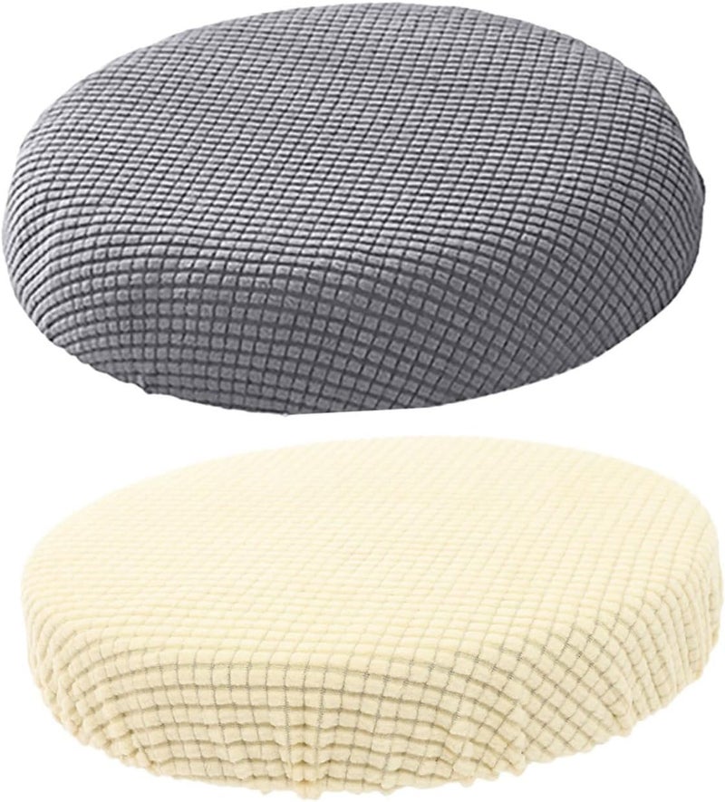 2pcs Elastic Round Stool Covers Bar Stool Seat Protectors Stretch Plush Chair Cushion Covers for Dining Room Chairs Beige Gray - Image 1