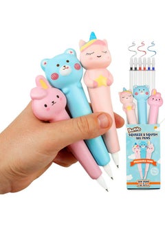 BUNMO Cute Squishy Gel Pens 3-Pack With Soft Grip - Quick Dry Ink In Blue, Red, Black - Gifts For Tween Girls, Cute Pens With 6 Ink Refills - Squishy Design For Squeezing & Relieving Tension  - Image 1