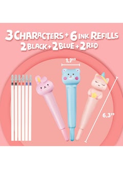 BUNMO Cute Squishy Gel Pens 3-Pack With Soft Grip - Quick Dry Ink In Blue, Red, Black - Gifts For Tween Girls, Cute Pens With 6 Ink Refills - Squishy Design For Squeezing & Relieving Tension  - Image 4
