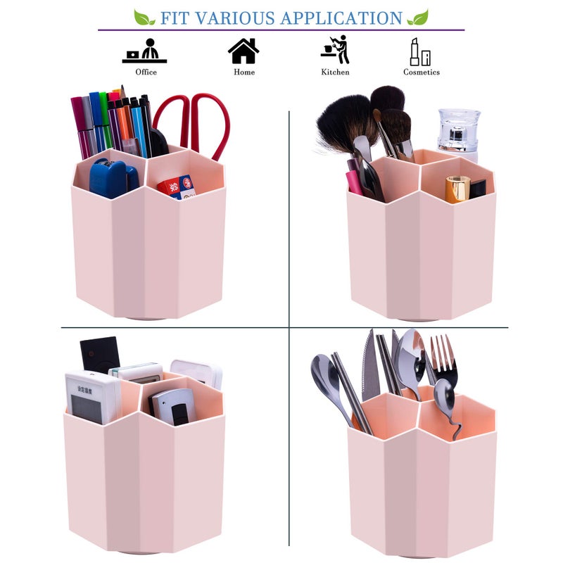 Siveit Desk Pencil Pen Holder, Rotating Pen Organizers 360-Degree 5 Grid Pen Holder for Desktop Storage Stationery Supplies Organizer, Home, Office, School, Kids, Peach Pink - Image 5