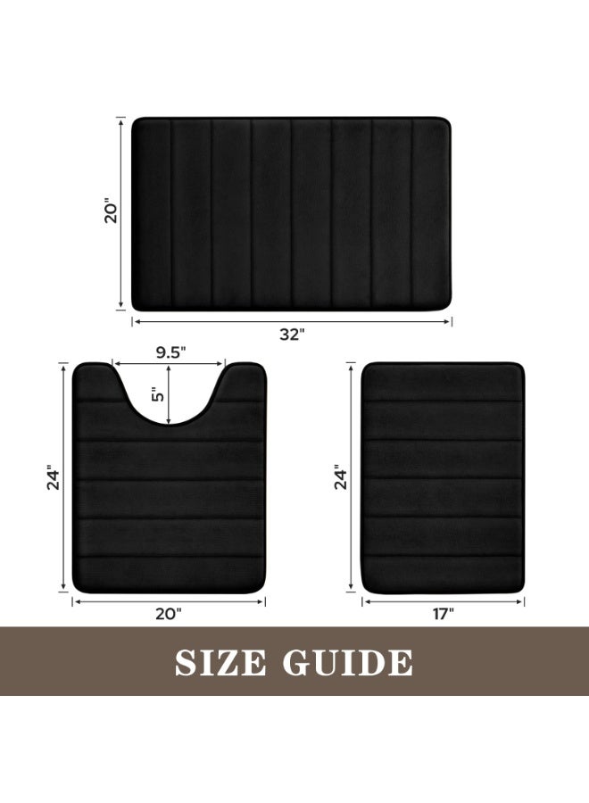 طقم سجادة حمام من رغوة الذاكرة السوداء 3 قطع، غير قابل للانزلاق، ناعمة جداً، ماصة وقابلة للغسل والتجفيف - Image 2