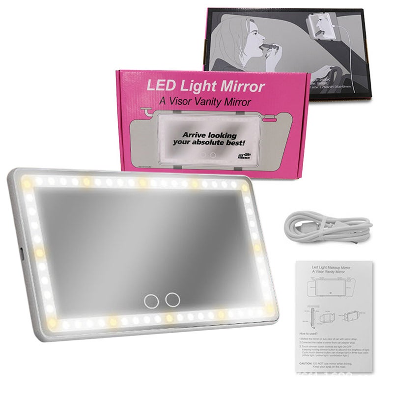 Three-Tone Dimming Rechargeable Car Sun Visor Led Car Makeup Mirror Hd Car Beauty Fill-In Light Atmosphere Mirror - Image 1