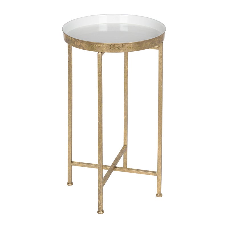 Kate and Laurel Celia Round Metal Foldable Tray Accent Table White with Gold Base
