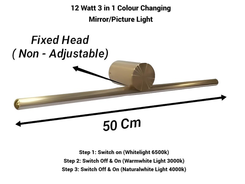 FILLISKA® 12 Watt BlackGold Modern LED Picture/Dressing/Vanity/Bathroom/Mirror Light with 3 Step Light Mode & Non-Adjustable Head (White, Warm White and Neutral White)(2 Year Warranty) - Image 5