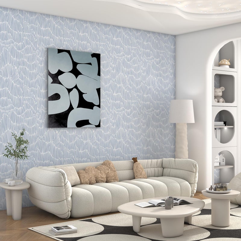Theper Blue Wallpaper 17.3"Ã—78.8" Modern Striped Peel and Stick Wallpaper Boho Removable Self Adhesive Wall Paper for Bedroom Waterproof White and Blue Contact Paper Vinyl - Image 4