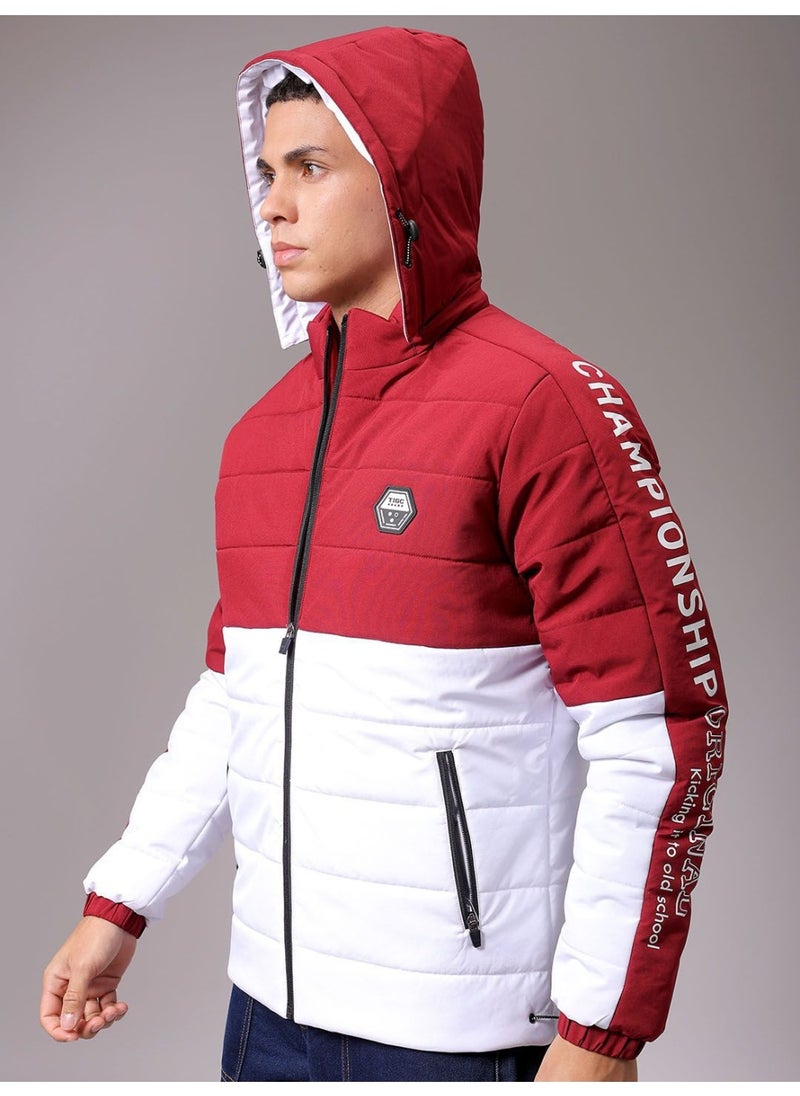 Men Maroon Slim Fit Color Block Hooded Zipper Placket Zipper Pocket Winter Jacket - pzsku/Z5A35FA86DCE7BBC229BAZ/45/_/1734685717/0cec837b-8e62-43f7-b8a7-37f3eae86e62