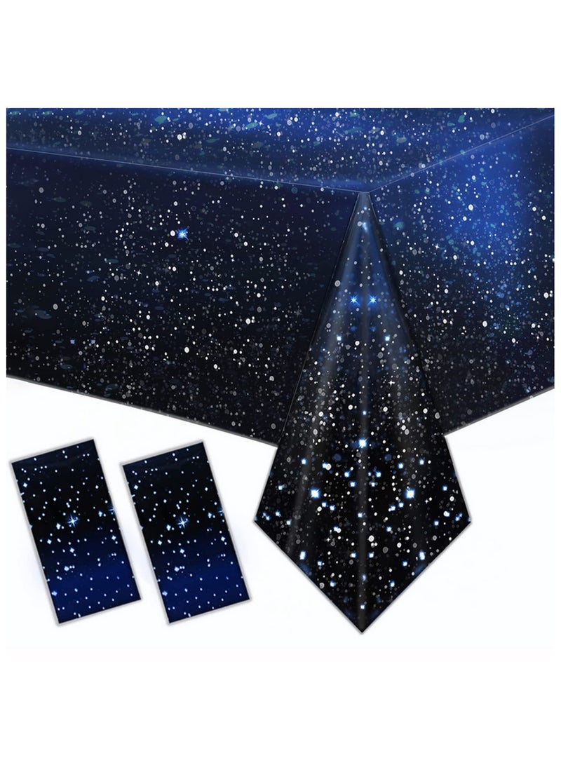 1PCS Space Tablecloth Starry Night Galaxy Theme Plastic Table Cover for Birthday Party Decorations Space Stars Design 137x274cm Party Supplies  - Image 1