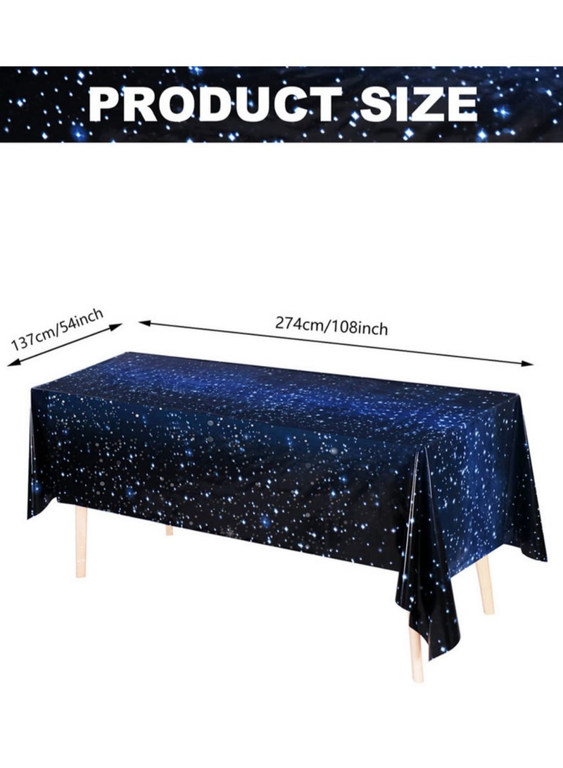 1PCS Space Tablecloth Starry Night Galaxy Theme Plastic Table Cover for Birthday Party Decorations Space Stars Design 137x274cm Party Supplies  - Image 2