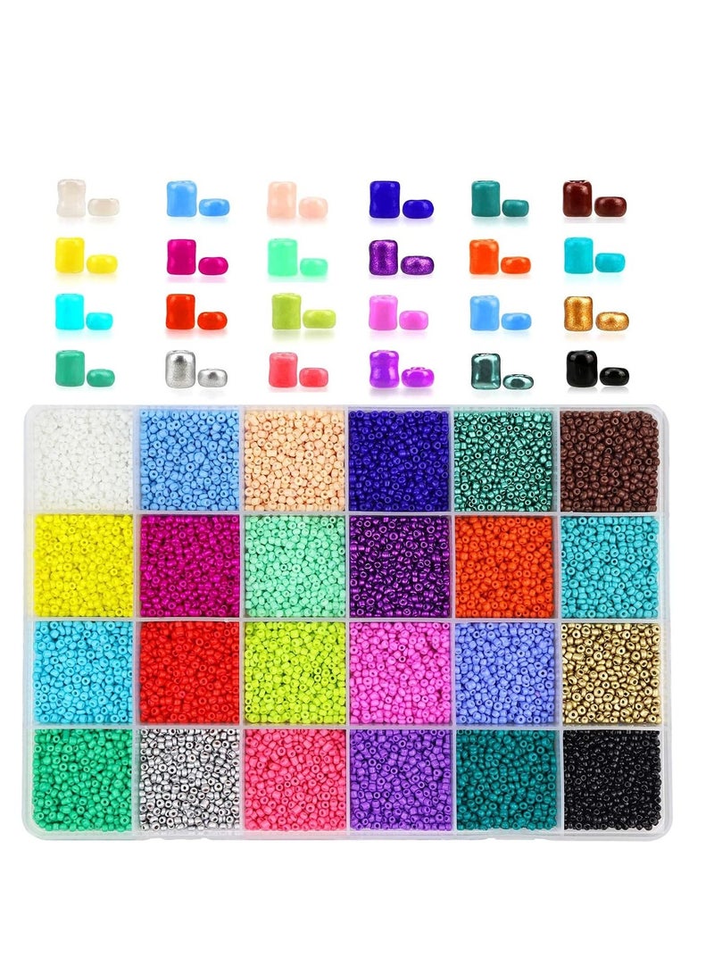 24000 pcs Glass Seed Beads 2MM Small Beads for Jewelry Making 24 Assortment Opaque Color Hole 0.6mm Bracelets Necklaces DIY Crafts Beading Kits