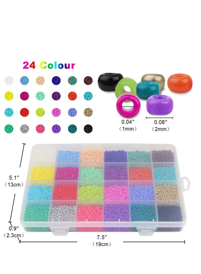 24000 pcs Glass Seed Beads 2MM Small Beads for Jewelry Making 24 Assortment Opaque Color Hole 0.6mm Bracelets Necklaces DIY Crafts Beading Kits