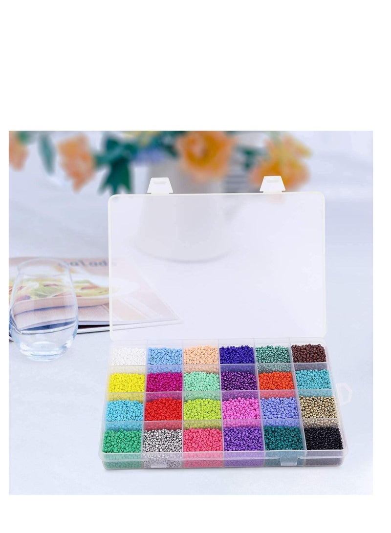24000 pcs Glass Seed Beads 2MM Small Beads for Jewelry Making 24 Assortment Opaque Color Hole 0.6mm Bracelets Necklaces DIY Crafts Beading Kits