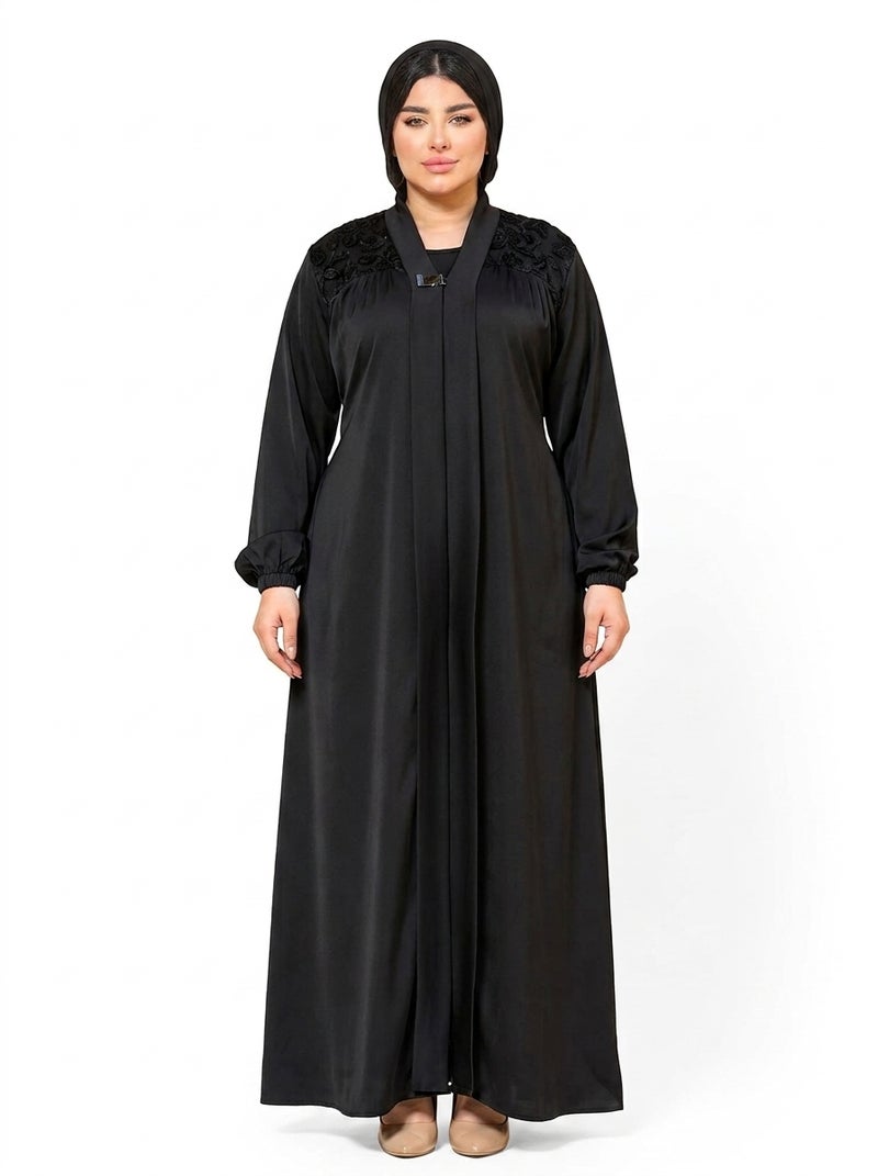 Elegant Black Women's Abaya with Lace Sleeve Details, Suitable for Formal and Daily Occasions, Color: Black - Size 3XL(120 KG) - Image 1