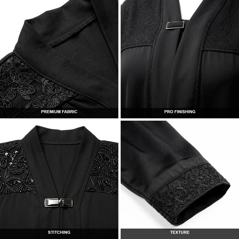 Elegant Black Women's Abaya with Lace Sleeve Details, Suitable for Formal and Daily Occasions, Color: Black - Size 3XL(120 KG) - Image 3