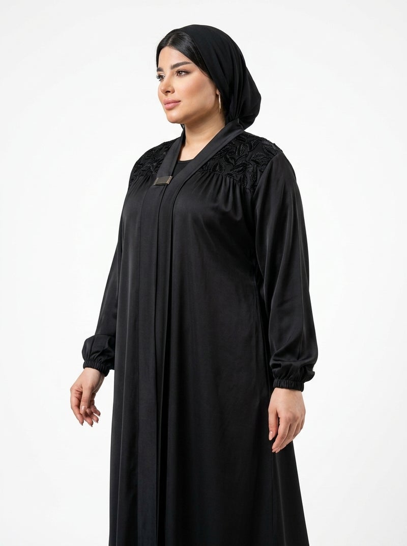 Elegant Black Women's Abaya with Lace Sleeve Details, Suitable for Formal and Daily Occasions, Color: Black - Size 3XL(120 KG) - Image 2