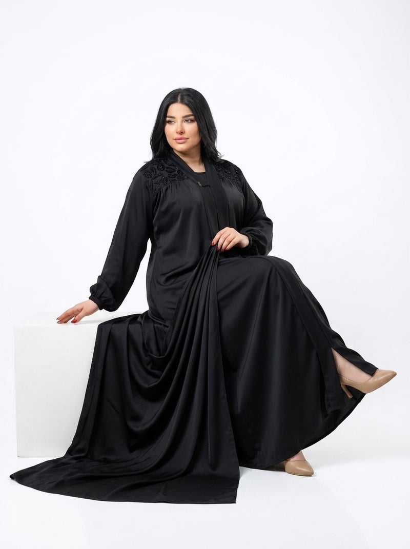 Elegant Black Women's Abaya with Lace Sleeve Details, Suitable for Formal and Daily Occasions, Color: Black - Size 3XL(120 KG) - Image 5
